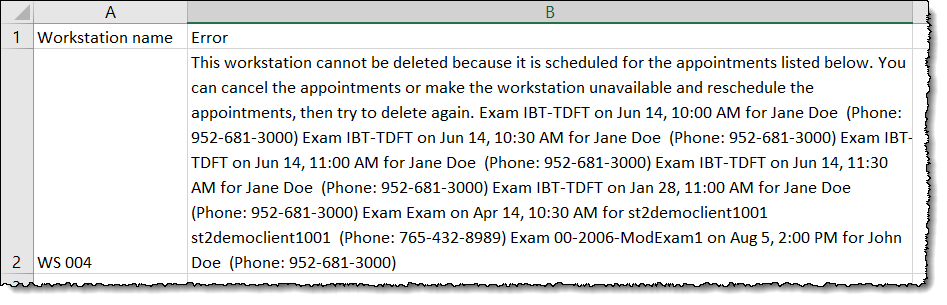 Workstation Errors report lists workstations with active registrations.